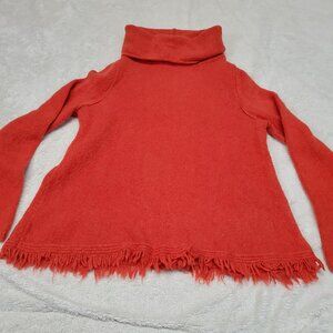 Anthropologie Akemi &‎ Kin Orange Fringe Wool Blend Turtleneck Cropped Sweater M